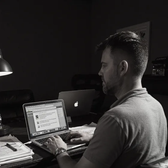 Darren Walker, founder of Sixo Agency, working at his desk