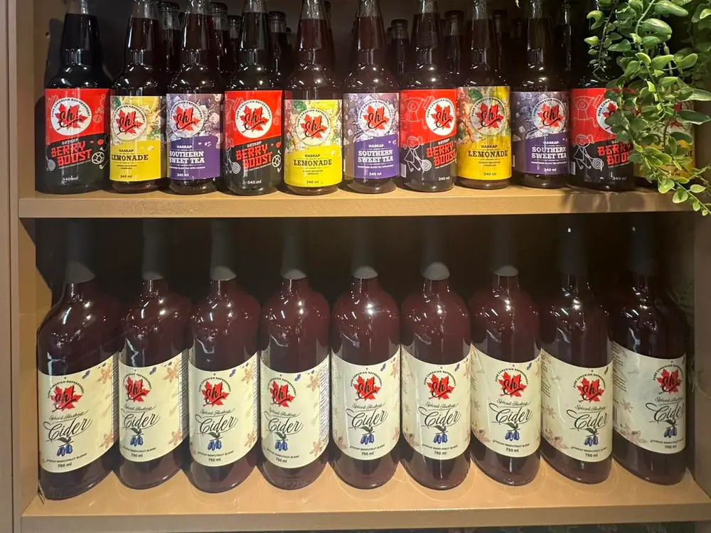 Eagle Hill Farm juices lined up on a store shelf