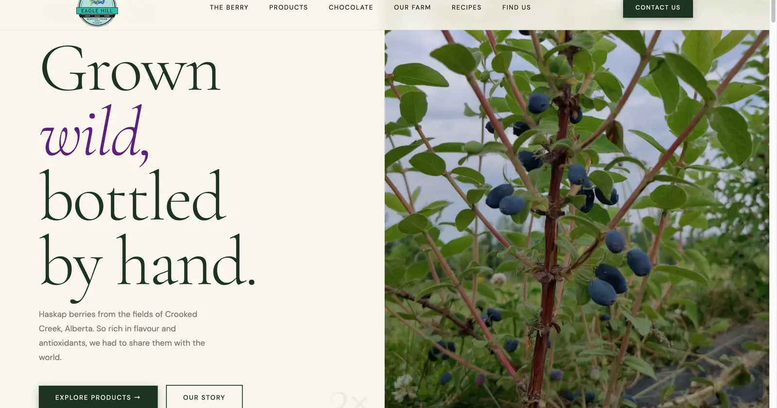 The Eagle Hill Farm home page: Grown wild, bottled by hand