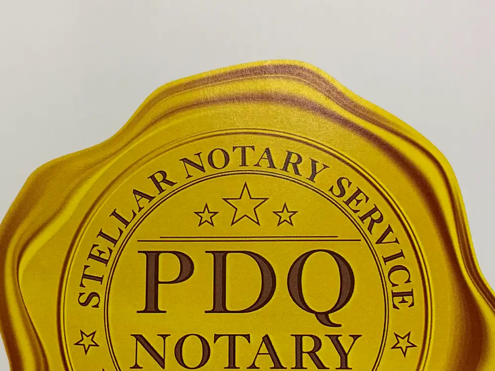 A gold wax seal reading Stellar Notary Service